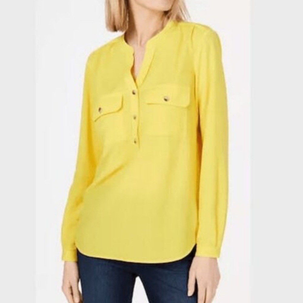 Charter Club Luxury Pima Cotton Sun Yellow placard pocket utility V neck XL